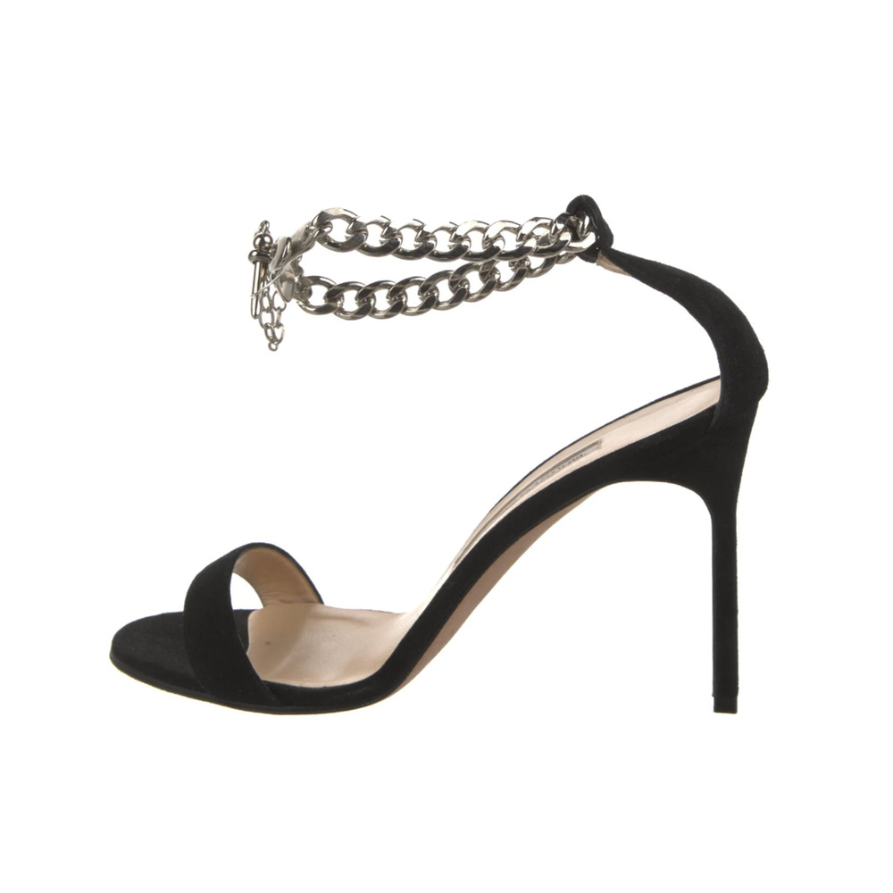 Manolo Blahnik “Chaos” Black Suede Wrap Silver Ankle Chain